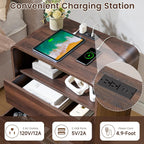 Standifurno Modern Walnut Nightstand, 25" Tall Wooden Bedside Table with Charging Station, 2 Storage Drawers Side Table Curved Profile, Handleless, Large End Table Night Stand for Bedroom, Office