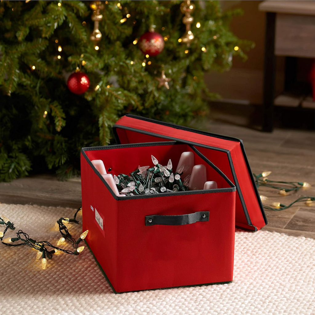 ZOBER Christmas Light Storage Reels - Christmas Light Organizer with 4 Plastic Wheels - Fits 200 Mini Lights Per Spool, Lights Storage - Strong & Durable Material - Stitched Reinforced Handles - Red