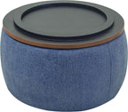 TTK Round Ottoman Coffee Table with Storage, 25.5" Large Circle Storage Ottoman with Tray, Modern Foot Stools Chenille Padded Bench Ottomans upholstered Coffee Tables for Living Room (Navy Blue)