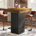 Tribesigns Square Bar Table, Kitchen Dining Table, Industrial Counter Height Pub Cocktail Table Home Bar Unit with Metal Footrest for Dining Room, Tavern, Coffee Corner, Bistro, Rustic Brown