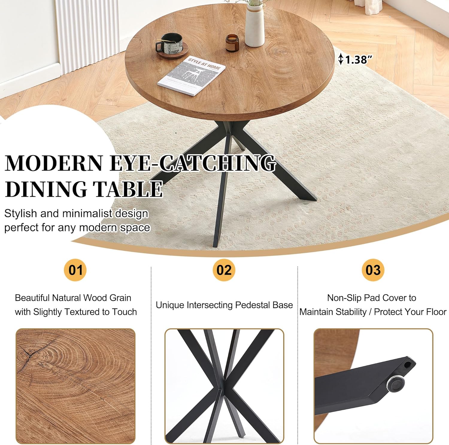Homedot Round Dining Table Set for 2 with Green Chairs, Modern Mid Century Kitchen Table Chairs Set for Dining Room, 37-Inch Circle Dining Set with Upholstered Chairs for Apartment/Restaurant