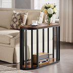 Tribesigns Narrow End Table with Storage, 2-Tier Industrial Side Table with Black Metal Frames, Small Nightstand Bedside Table for Living Room, Bedroom, Rustic Brown, 31.5"D x 11.81"W x 23.62"H (1)