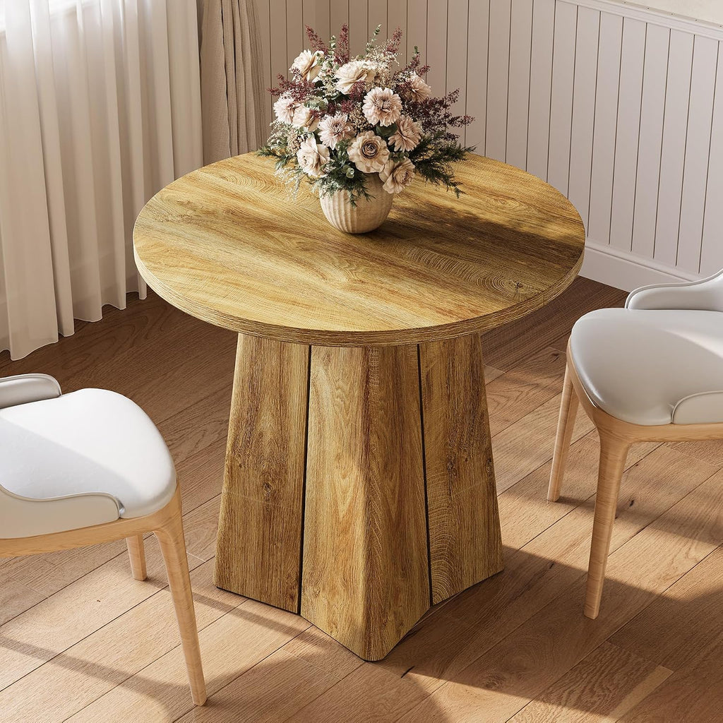 LITTLE TREE 31.50-Inch Round Dining Table for 2, Farmhouse Circle Kitchen Table, Dining Room Table with Wooden Pedestal Base, for Dining Room, Kitchen (Light Walnut)