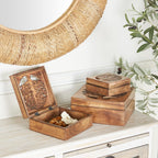 Deco 79 Wood Tree Handmade Decorative Box Decorative Keepsake Boxes with Hinged Lid, Set of 3 Storage Boxes, Brown