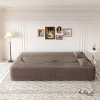 CAPCAEK 78" Folding Foam Sofa Bed,Full Size Folding Mattress Boneless Couch for Living Room,15" Seat Height Convertible Teddy Fabric Foam-Filled Loveseat Sleeper Sofa Bed (Brown)