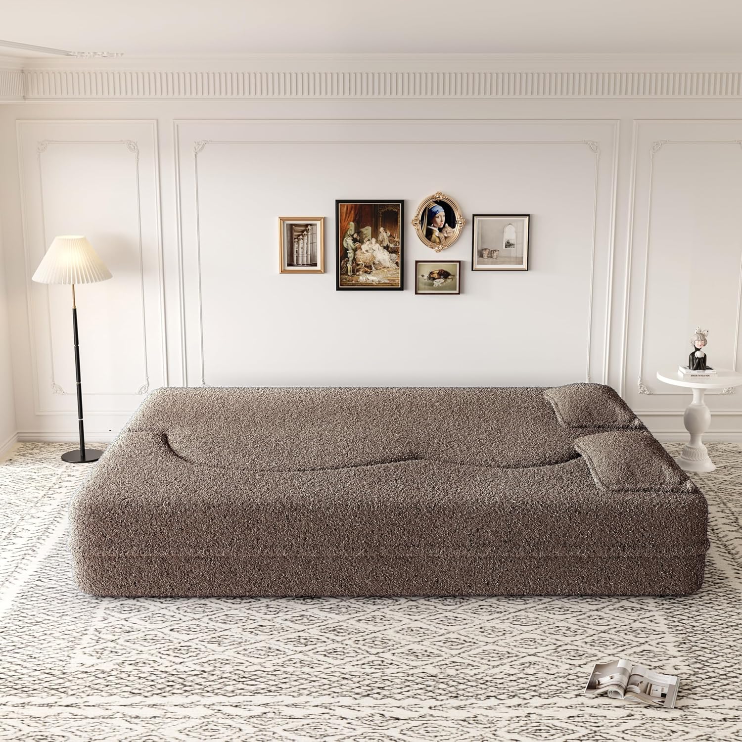 CAPCAEK 78" Folding Foam Sofa Bed,Full Size Folding Mattress Boneless Couch for Living Room,15" Seat Height Convertible Teddy Fabric Foam-Filled Loveseat Sleeper Sofa Bed (Brown)