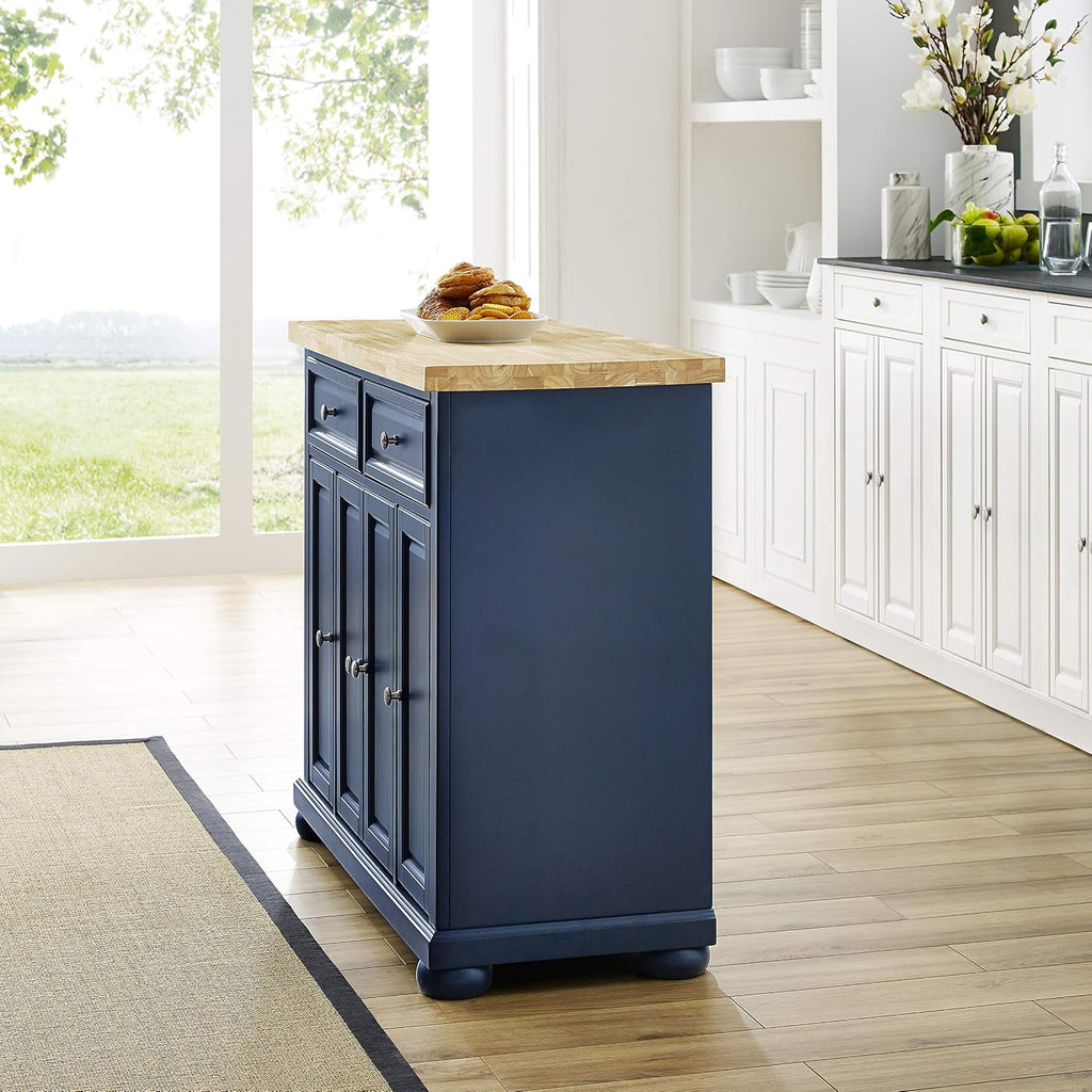 Crosley Furniture Madison Madison Kitchen Island, Microwave Stand, Coffee Bar, with Storage Shelves and Drawers, Navy