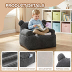 Kids Bear Ear Bean Bag Chair, Stuffed Toddler Sofa Chair with Pocket, Lazy Floor Chair for Boys and Girls, for Gaming, Reading, Nursery Playroom Bedroom