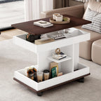 Adjustable End Table with Wheels, Modern Lift-Top Sofa Side Table, 360° Rotating Top & Storage Shelf – Multifunctional Small Space Furniture for Living Room, Bedroom, Office (White)