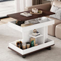 Adjustable Lift Top End Table with Wheels, Modern Multifunctional Sofa Side Table with 360 Degrees Rotating Top, Storage Space for Living Room, Small Space, Brown