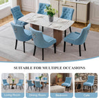 adochr Dining Chairs Set of 4, Upholstered Fabric Dining Room Chairs with Nailhead High Back & Ring Pull & Wooden Legs, Mid-Century Modern Kitchen Chairs for Restaurant, Living Room, Light Blue
