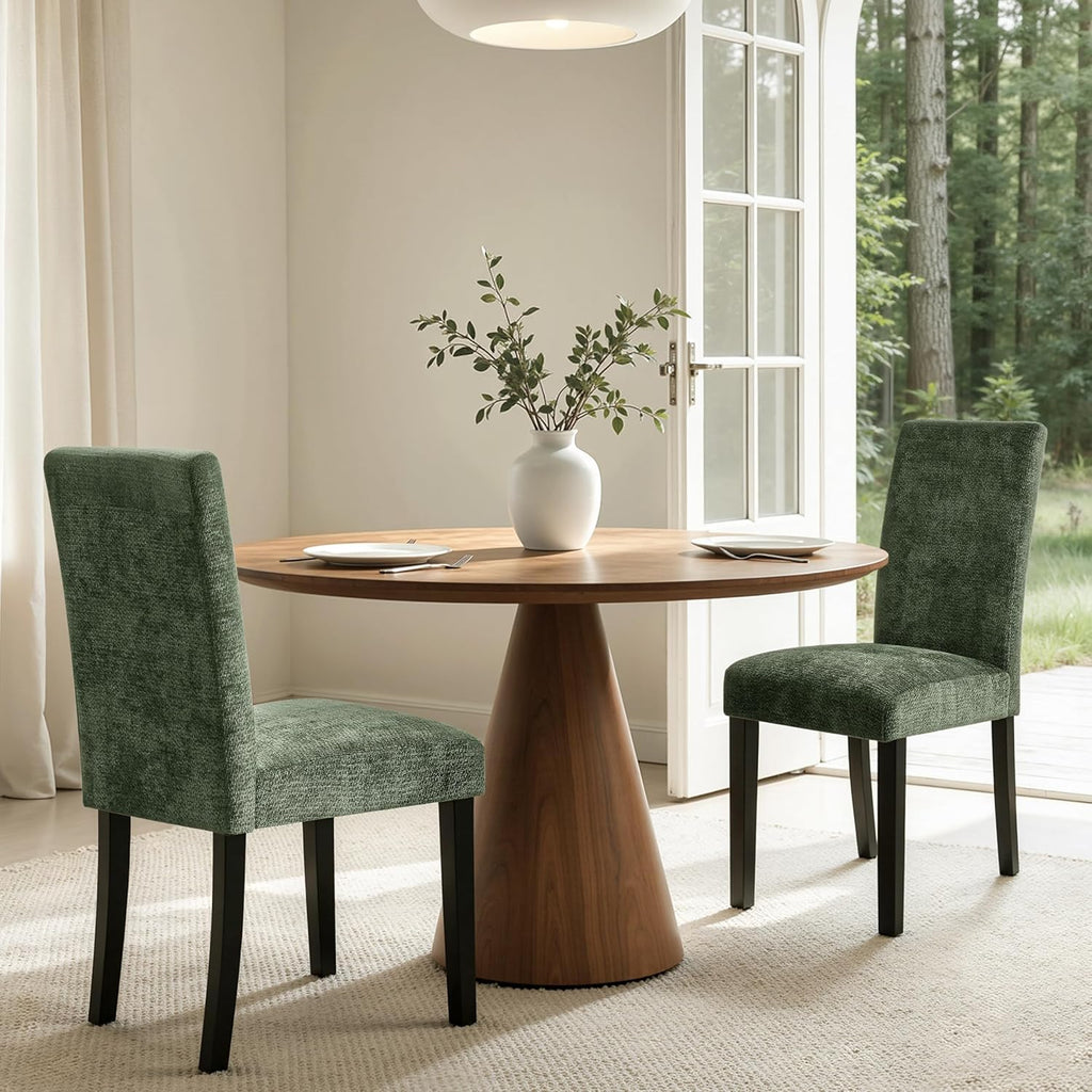 CHUN YI Upholstered Dining Chairs Set of 4, Fabric Dining Room Chairs with Solid Wood Legs, Modern Kitchen Chairs for Farmhouse Living Room Restaurant & Cafe, Green