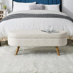 43.5" Ottoman with Storage, Storage Ottoman Bench with Safety Hinge, Linen End of Bed Bench, Upholstered Entryway Bench for Bedroom, Living Room & Window, Holds up to 330 lb, Beige