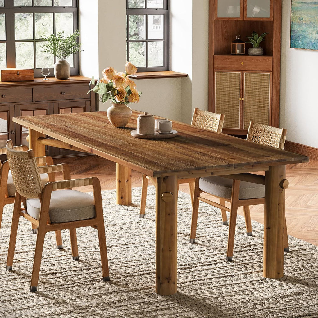 Solid Wood Dining Table for 6, 63-Inch Wooden Kitchen Table with Strong Legs, Farmhouse Rectangle Dinner Table for Dining Room, Living Room