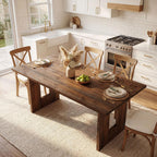 63" Solid Wood Dining Table for 4-6 People, Rustic Rectangular Wood Kitchen Table with Thick Top & Heavy-Duty Legs for Dining Room, Living Room, Rustic Brown