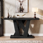Tribesigns 55-Inch Farmhouse Console Table, Farmhouse Behind The Couch Table TV Stand with Geometric Base, Skinny Sofa Table Entryway Table for Entrance, Living Room, Hallway, Foyer, Black
