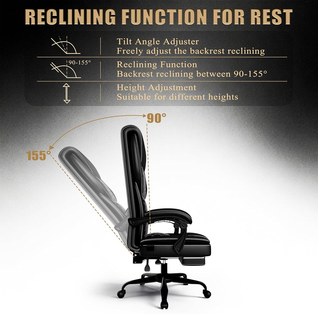 Gaming Chair, Office Chair with Inflatable Lumbar Support, Ergonomic Comfortable Wide Computer Chair with Footrest and Linked Soft Armrests, High Back 3D Enveloping Seat Cushion