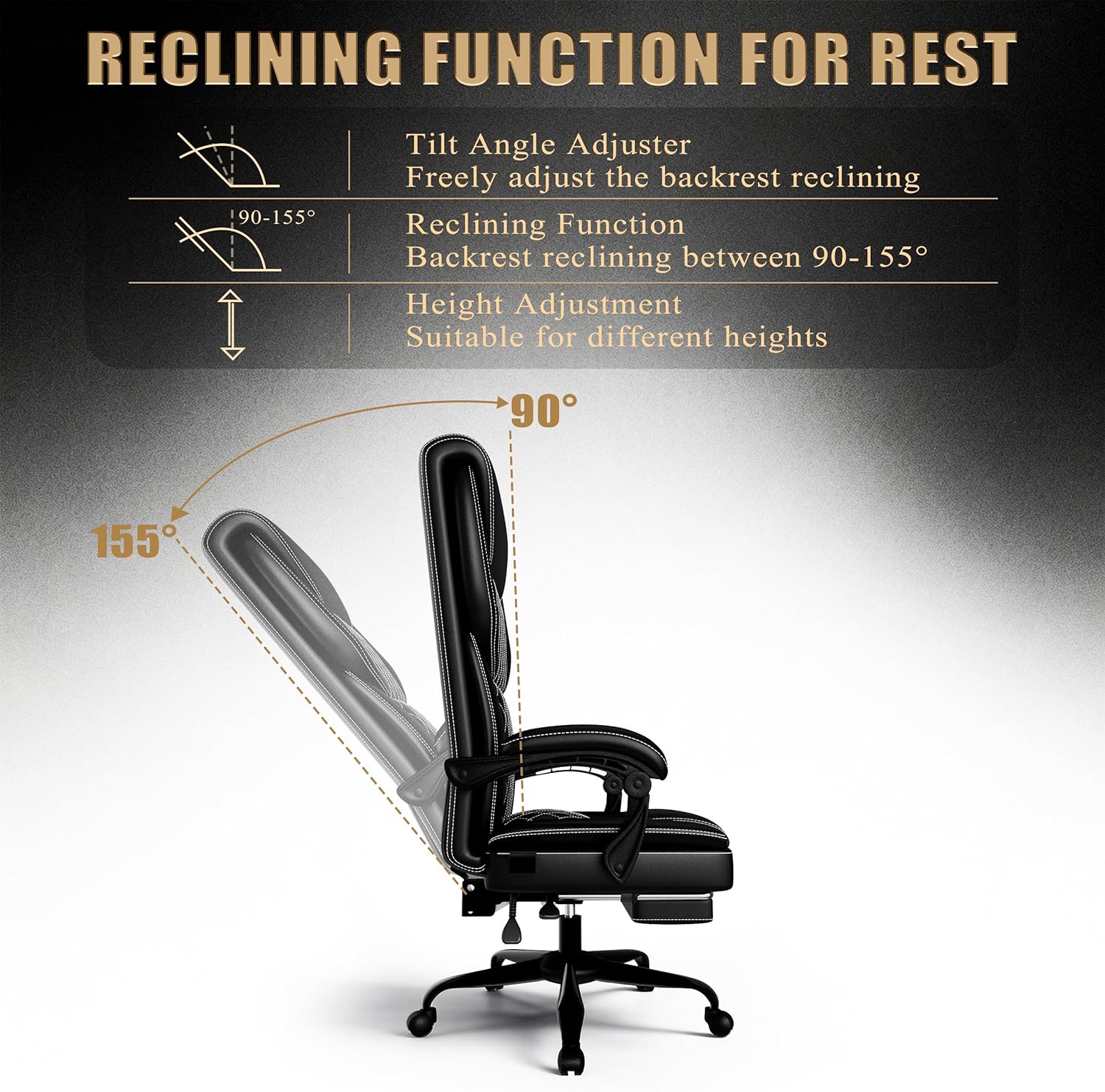 Gaming Chair, Office Chair with Inflatable Lumbar Support, Ergonomic Comfortable Wide Computer Chair with Footrest and Linked Soft Armrests, High Back 3D Enveloping Seat Cushion