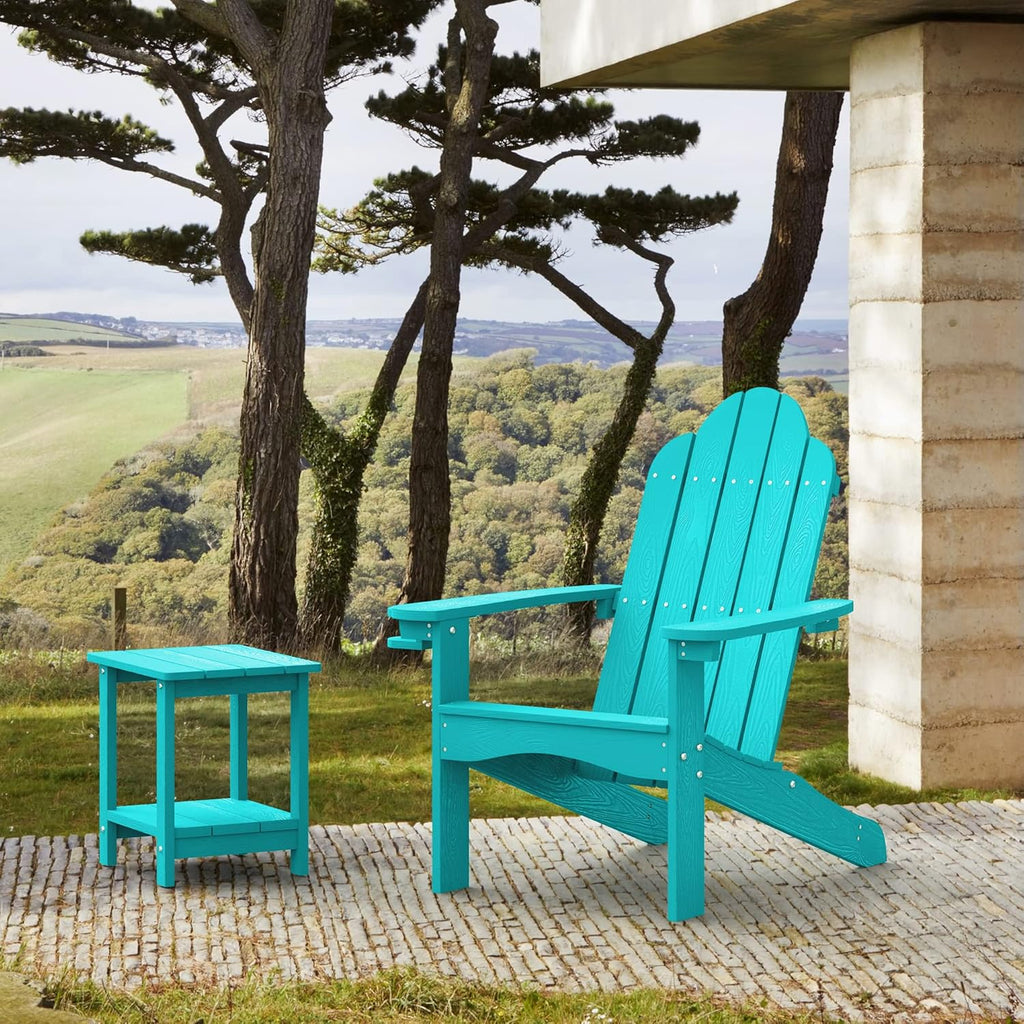 LUE BONA HDPS Adirondack Chairs, Fire Pit Outdoor Chair Weather Resistant with Cup Holder, Modern Plastic Chair Plastic for Patio, Deck, Proch, 350LBS, Aruba Blue