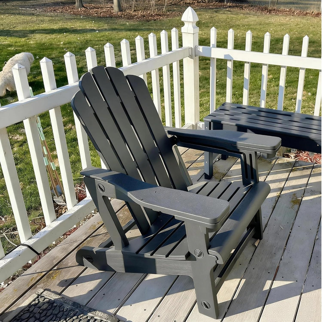 PURPLE LEAF Adirondack Chair with 24.6" Oversized Seat and Dual Cup Holders All Weather Wood-Like HDPE Outdoor Fire Pit Chair for Patio Garden Deck Backyard Porch, Gray