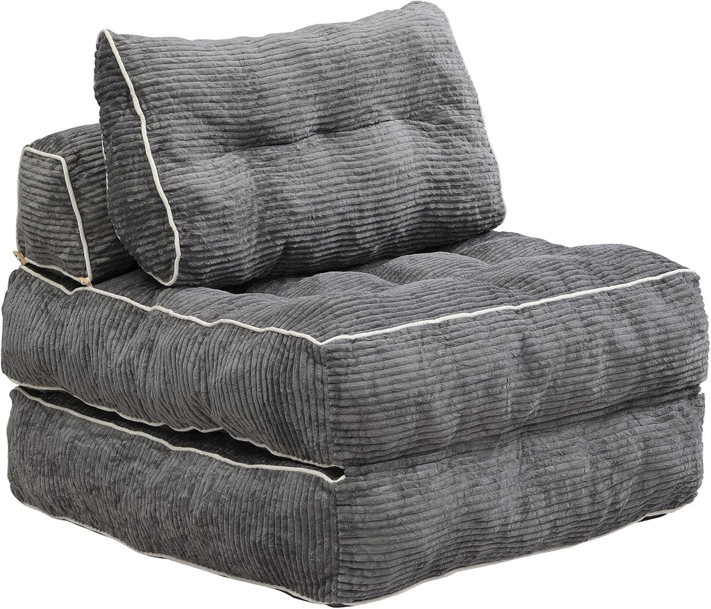 Convertible Foldable Sofa Bed with Pillow & Back Support, Portable Fold Out Floor Lounge for Living Room Bedroom, Dark Grey