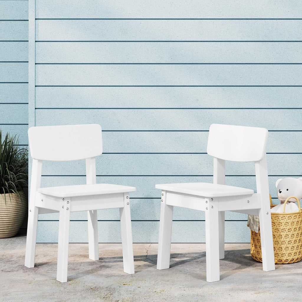 WestinTrends Tiny Terraces Outdoor HDPE Kids Modern Plastic Toddler Dining Chairs (Set of Two), White
