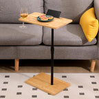 Bamboo Couch Tray Table Height Adjustable C-Shaped End Table with Slots 2 Tier Sofa Side Table for Living Room & Bedroom (Rectangle + Rectangle) (Natural + Metal + Modern)