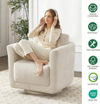 Swivel Accent Chair, 360° Barrel Chair with Solid Wood Frame & Removable Ergonomic Support Back Cushion, Fully Assembled Chenille Armchair for Living Room & Bedroom, Beige