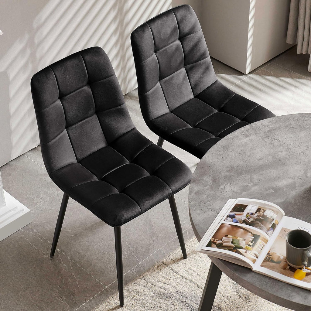 NORDICANA 5 Pieces Round Dining Table Set, 37 Inch Kitchen Table and Chairs for 4 Person, Space Saving Breakfast Nook Table with Black Velvet Upholstered Dining Chairs