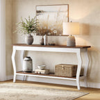 LITTLE TREE 70.9 Inches Long Console Table, 2-Tier Vintage Wooden Sofa Table Behind The Couch with Metal Legs for Hallway, Entryway, Living Room, Brown & White