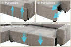 THSUPER 104'' L Shaped Sectional Sleeper Couch with Storage Chaise, Chenille Sectional Sofa with Pull Out Bed and Storage Loveseat, 4 Seater Comfy Couches for Living Room (Light Grey)