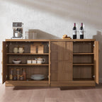 VividVibe Buffet Cabinet Sideboard with Storage, 93.9”Large 3D Woven Texture Credenza with 6 Pop-up Doors, Long Coffee Bar Cabinet Mid Century Modern for Entryway Living Room Brown Oak