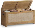 VASAGLE ELLAN Collection - Boho Storage Bench with Rattan Look, Storage Chest with Rounded Corners, Blanket Chest and Trunk with Seat for Bedroom Entryway, Natural Brown ULSB503KC01