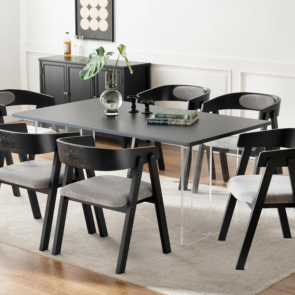 Chogori Wooden Dining Chairs, Modern Dining Room Chairs with Arms and Upholstered Seat, Farmhouse Style Chairs for Kitchen, Dining Room, Living Room (Black, Set of 4)