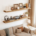 Vivelove Live Edge Floating Shelves Solid Wood, Elm Shelves for Wall with Invisible Bracket for Living Room Bedroom Bathroom Office Book, Rustic Farmhouse Wooden Shelf, 32 Inch Set of 2- Natural
