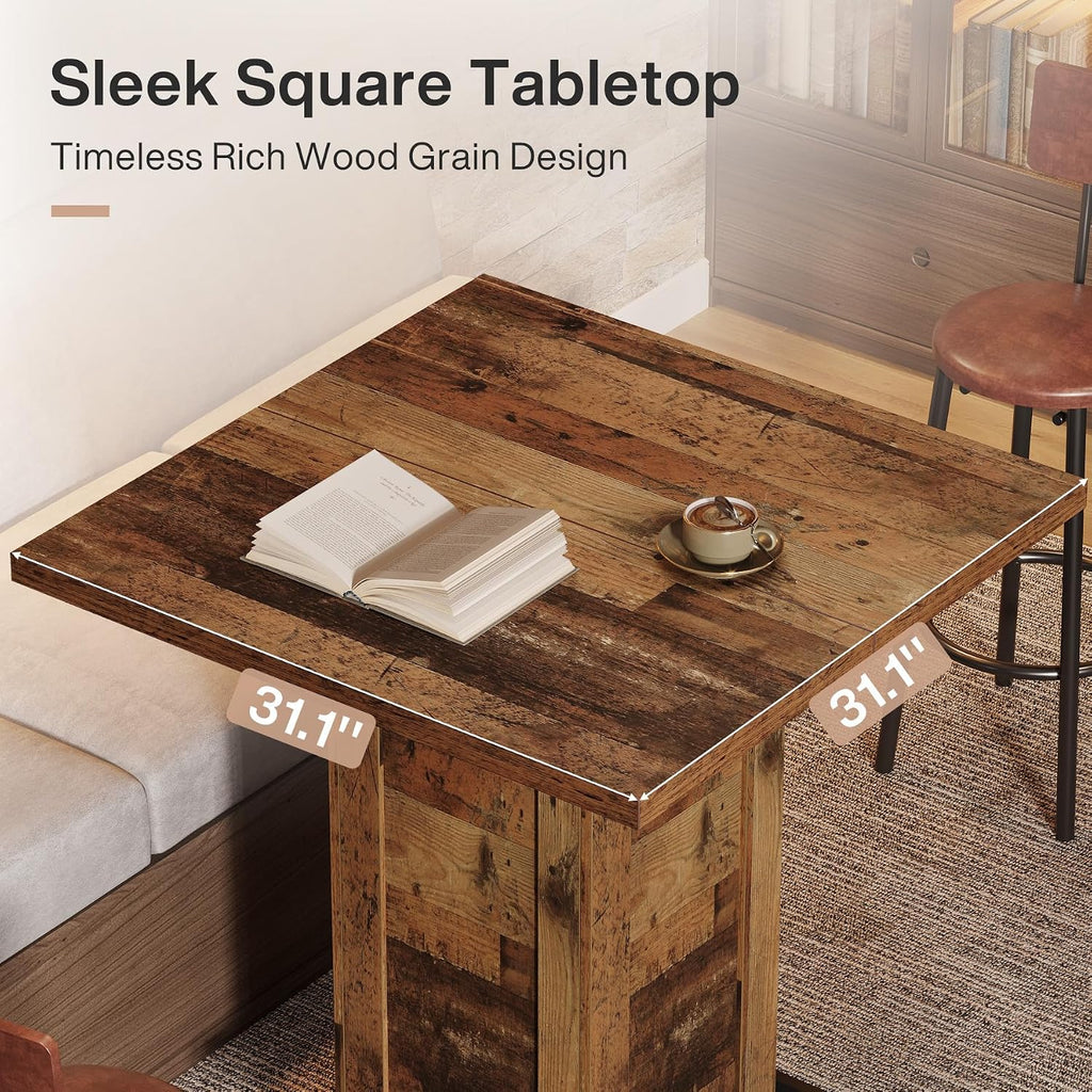 Tribesigns 39.4" H Square Bar Table, Industrial High Top Bistro Pub Cocktail Table with Metal Footrest for Kitchen Nook, Home Bar, Small Bars, Dark Brown (Table Only)