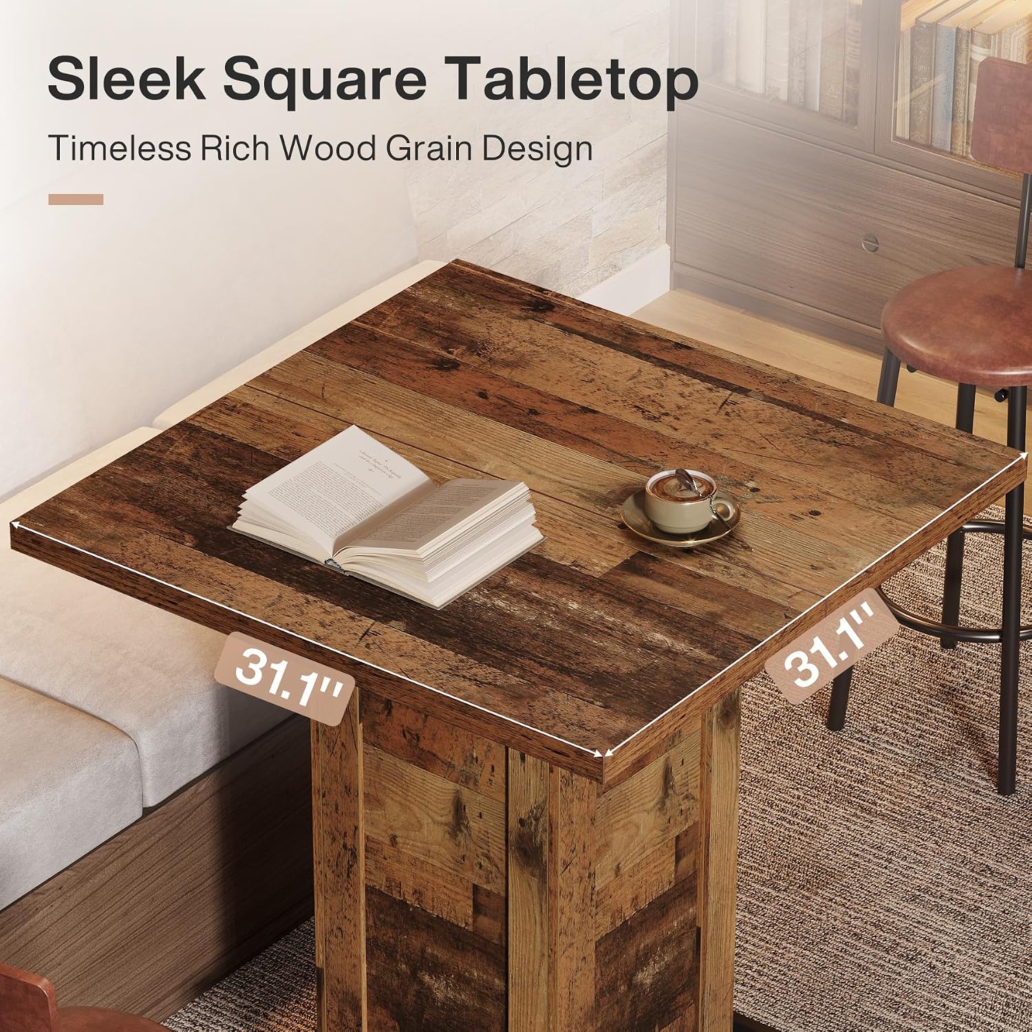 Tribesigns 39.4" H Square Bar Table, Industrial High Top Bistro Pub Cocktail Table with Metal Footrest for Kitchen Nook, Home Bar, Small Bars, Dark Brown (Table Only)