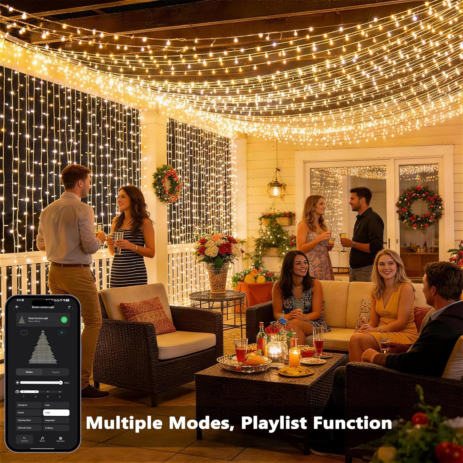 Brizled Smart Curtain Lights, 390 LED 9.8x6.3Ft Curtain Lights Outdoor, App & Voice Control Plug in Music Sync Curtain String Lights for Bedroom Wall Wedding Window Party Backdrop Indoor, Warm White