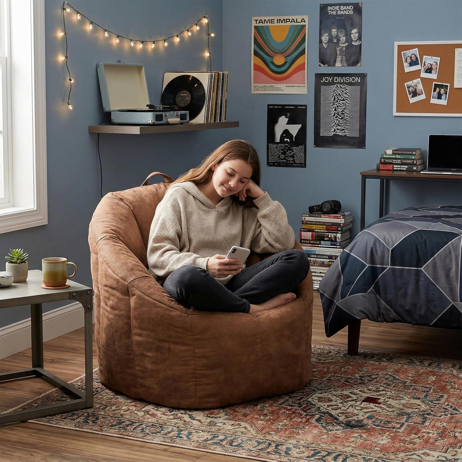 Big Joe Milano Bean Bag Chair for Kids, Teens, Adults, Chestnut Vegan Suede, Lightweight Seat for Reading Nook and Gaming, 2.5 Foot Refillable