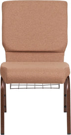 Flash Furniture HERCULES Series 18.5''W Church Chair in Caramel Fabric with Cup Book Rack - Copper Vein Frame