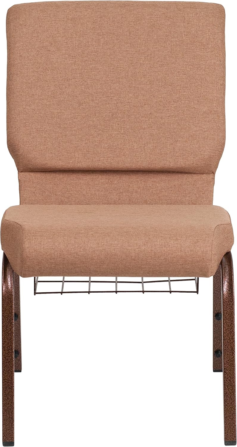Flash Furniture HERCULES Series 18.5''W Church Chair in Caramel Fabric with Cup Book Rack - Copper Vein Frame