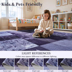 Modern Area Rugs for Living Room, 4x6 Feet Geometric Patchwork Rug, Washable Non-Slip Indoor Low Pile Carpets for Bedroom Dining Room Office Playroom Home Dorm Decor, Dark Purple