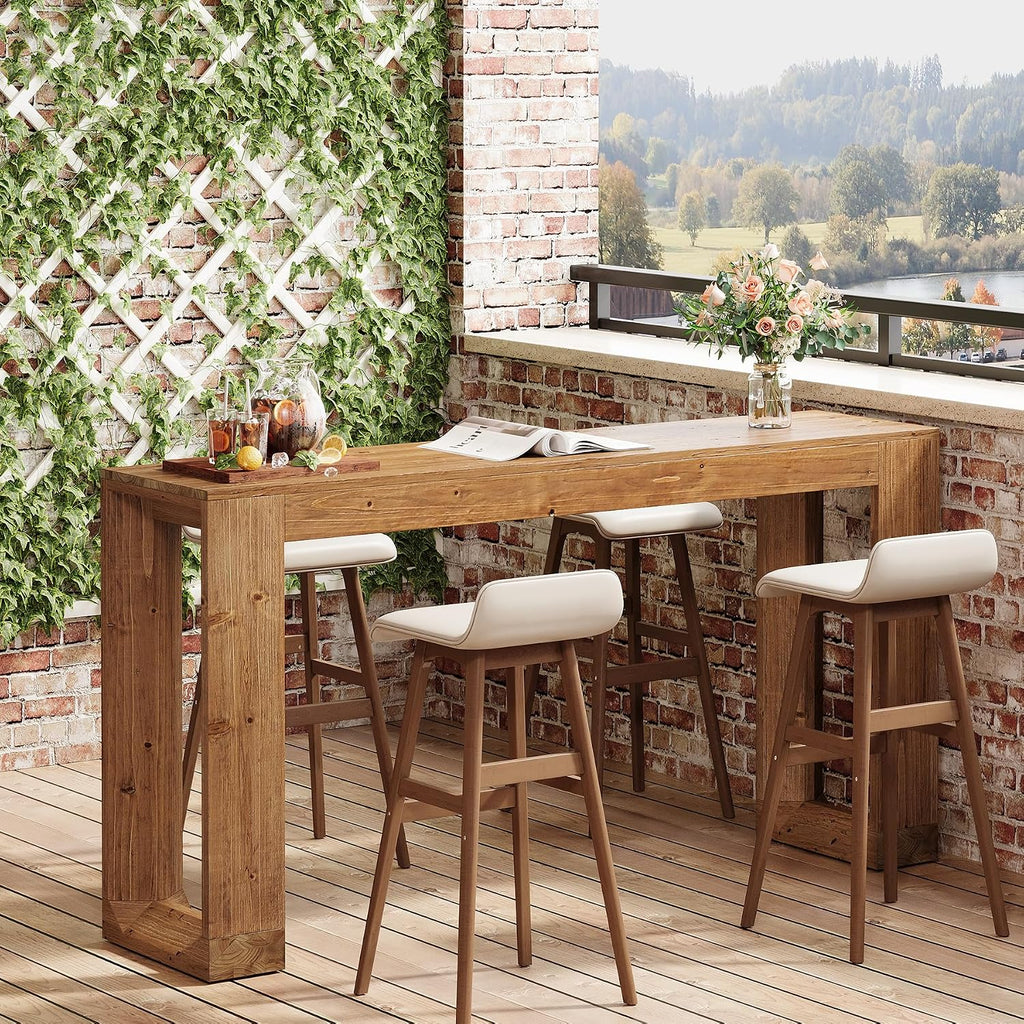 63-Inch Solid Wood Bar Table, Narrow Long Counter Height Pub Dining Table, Farmhouse Rectangular Home Coffee Bar Units for Kitchen, Dining Room, Living Room, Bistro, Brown