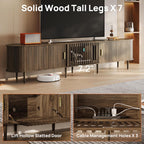 94.5" Fluted Mid Century Modern TV Stand for TVs Up to 80/85/86/90/98/100", Tambour Sliding Doors Entertainment Center with Storage&LED, Curved Media&TV Console Long TV Stands for Living Room, Walnut