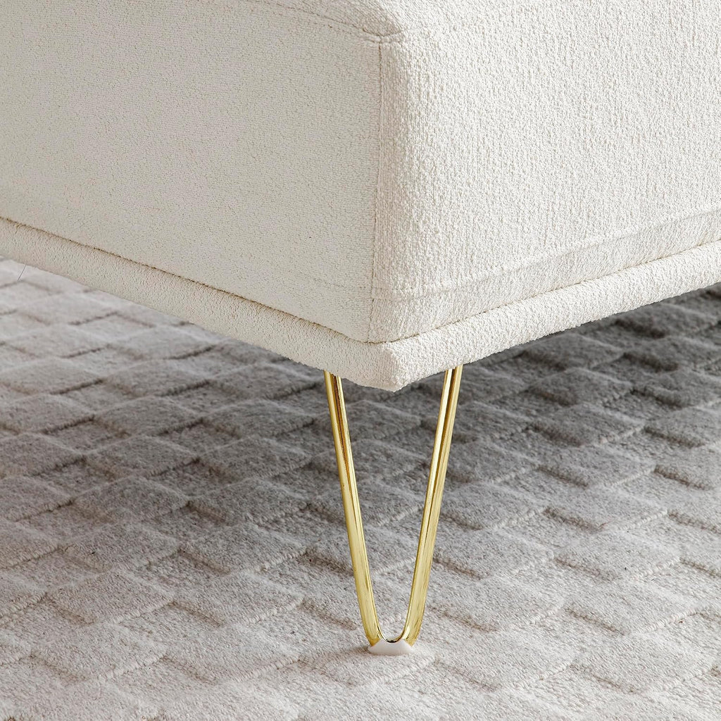 HRVEOCEI 56.3" Modern Ottoman Velvet Bench for Bedroom, Upholstered Entryway Footrest Window Bench with Backrest & Gold Metal Legs for Living Room (Beige)