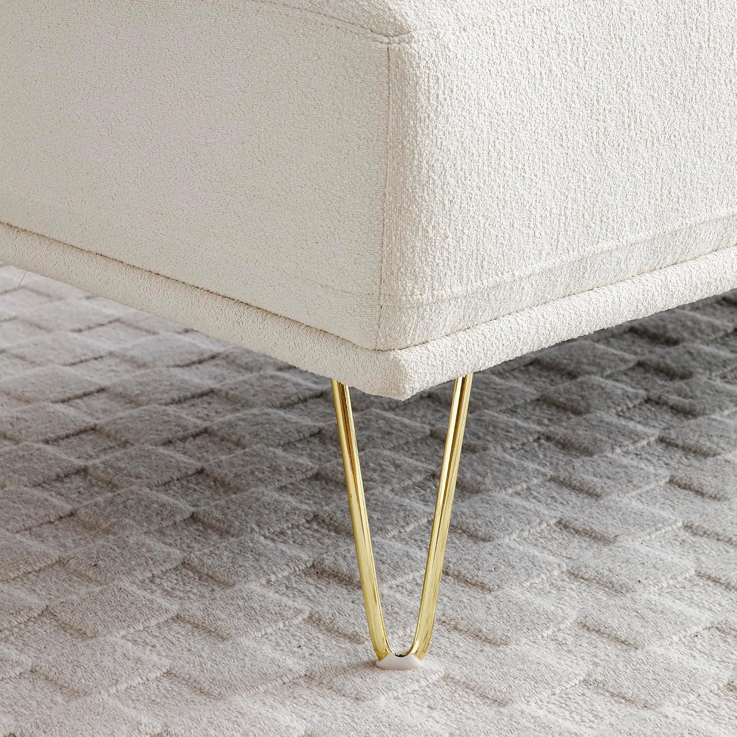 HRVEOCEI 56.3" Modern Ottoman Velvet Bench for Bedroom, Upholstered Entryway Footrest Window Bench with Backrest & Gold Metal Legs for Living Room (Beige)