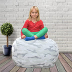 Bean Bag Chair for Kids - Stuffed Animal Toy Storage Cover with zipper - Grey Camo X-Large - Toddlers, Teens, Boys, Girls - Playroom, Bedroom Decor