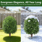 INSPRING 27'' Artificial Boxwood Topiary Trees Outdoor Fake Bushes Plants UV Resistant Evergreen Shrubs with Metal Ground Spike for Porch Patio Garden, 2 Pack