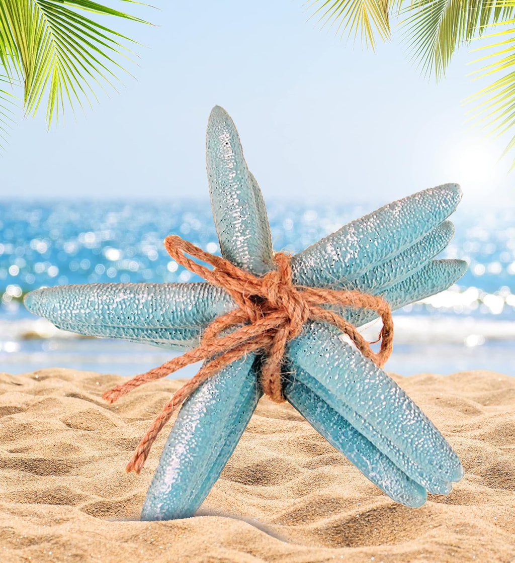 Puzzled Nautical Turquoise Starfish Set - Decorative Beach Style Tabletop Centerpiece, Realistic Resin Sea Coral Reef Starfishes for Ocean Themed Home Accent Decor - 3 Pieces