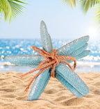 Puzzled Nautical Turquoise Starfish Set - Decorative Beach Style Tabletop Centerpiece, Realistic Resin Sea Coral Reef Starfishes for Ocean Themed Home Accent Decor - 3 Pieces